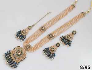 Joyería de mujer más de moda para la función de boda india CZ piedra tachonada con perla trabajo collar largo conjunto pendientes Mangtika conjunto - Product Image 5