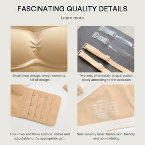 <span class=keywords><strong>4</strong></span>種類の取り外し可能なストラップ付きバンドゥブラ、ノンワイヤー、滑り止め、シームレス、フルカップ、ニットチューブトップ、マルチウェイストラップレスブラ（女性用） - Product Image 4