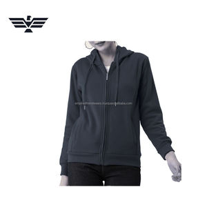 Women's <b>Black</b> Full-Zip Hooded Sweatshirt 100% Cotton Knitted Regular Length Breathable Winter Wear Anti-Pilling <b>Fleece</b> Casual - Product Image 1