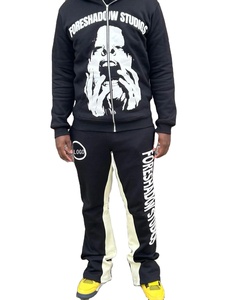 Ensemble de sweats à capuche personnalisés 2 pièces Survêtement en coton à impression bouffante pantalon de survêtement empilé de couleurs assorties Ensemble de jogging de sport décontracté pour hommes - Product Image 1