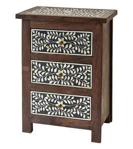 Solid Wood Bone Inlay Console Side Table With Three Drawers Bedside Table Bone Inlay Home Furniture Special for Christmas Decor - Product Image 1