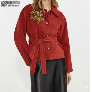 Chaqueta de invierno de piel de vaca de la mejor calidad para mujer, chaqueta de cuero transpirable de lona de punto de diseño único personalizable - Product Image 1