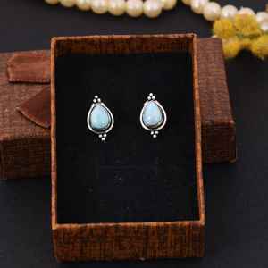 ต่างหูเงินแท้รูปหยดน้ำประดับพลอยลาร์ิมา ดีไซน์หรูหรา เหมาะสำหรับงานปาร์ตี้และเป็นของขวัญ - Product Image 2