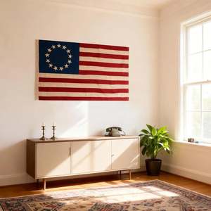 Drapeau Betsy Ross vintage 3x5 pieds, 100% coton, brodé, teinté au thé, 13 étoiles, Colonies Américaines, robuste, effet vieilli, pour jardin et pelouse - Product Image 2