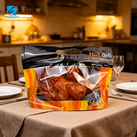 Sac d'emballage personnalisé pour poulet rôti avec poignée, fenêtre transparente, sac laminé pour poulet rôti, idéal pour supermarchés, charcuteries et plats chauds