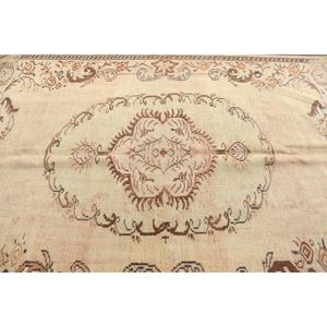 Vintage Rug, 6x8.5 ft Turkish Rug, <b>Brown</b> White Striped <b>Wool</b> Rug - Product Image 4