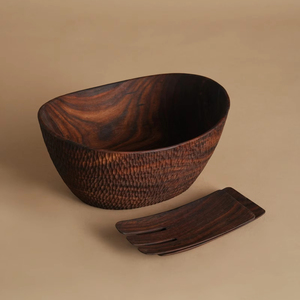 Cuenco para servir ensalada de madera de mango, plato de madera decorativo de fruta elegante para el hogar y la fiesta a la venta. - Product Image 4