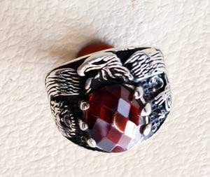 Anillo de Plata de Ley 925 con Garra de Águila y Piedra Preciosa de Granate Rojo Natural, Anillo de Nacimiento de Enero, Novedad al por Mayor para Hombre - Product Image 5