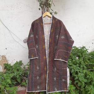 Vestes en tissu Kantha vintage en gros avec broderie artisanale, manteau long réversible à devant ouvert, vêtements décontractés pour femmes - Product Image 5
