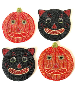 Estilo de declaración con cuentas bordado de Halloween forma de calabaza 4 posavasos con último acabado hecho a mano de lujo de la India - Product Image 3