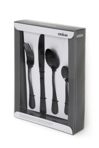 Ensemble de couverts en acier inoxydable noir durable de 24 pièces, style élégant, finition miroir, revêtement PDV, noir poli miroir par Excelsa - Product Image 5