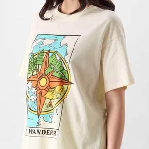 Camiseta de Algodón de Cuello Redondo y Manga Corta, Estilo Urbano Americano, Holgada, de Alta Calidad, Personalizable para Mujer - Product Image 5