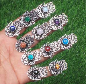 Anillos de Humsa de piedras preciosas naturales surtidas para mujer, cristal multicolor hecho a mano, elección de chicas bonitas para bodas, anillos de venta a granel - Product Image 1
