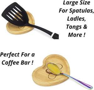 Heart Shaped Spoon Rest Large Engraved <b>Bamboo</b> Wood for Kitchen Utensils Wooden Vintage Country Tray Protects Countertop Fits - Product Image 3