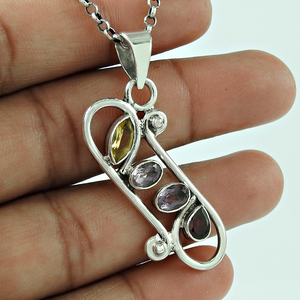 Última tendencia diseño único Plata de Ley 925 Natural Multi piedra preciosa aspecto artesanal colgante diseño personalizado fabricante de joyas - Product Image 5