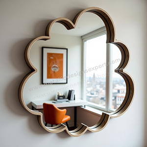 Cloud-Design Wall <b>Mirror</b> with <b>Wooden</b> Frame Chic Home Decor Accent for Living Room, Bedroom, Office Elevate Your Space Elegantly - Product Image 2