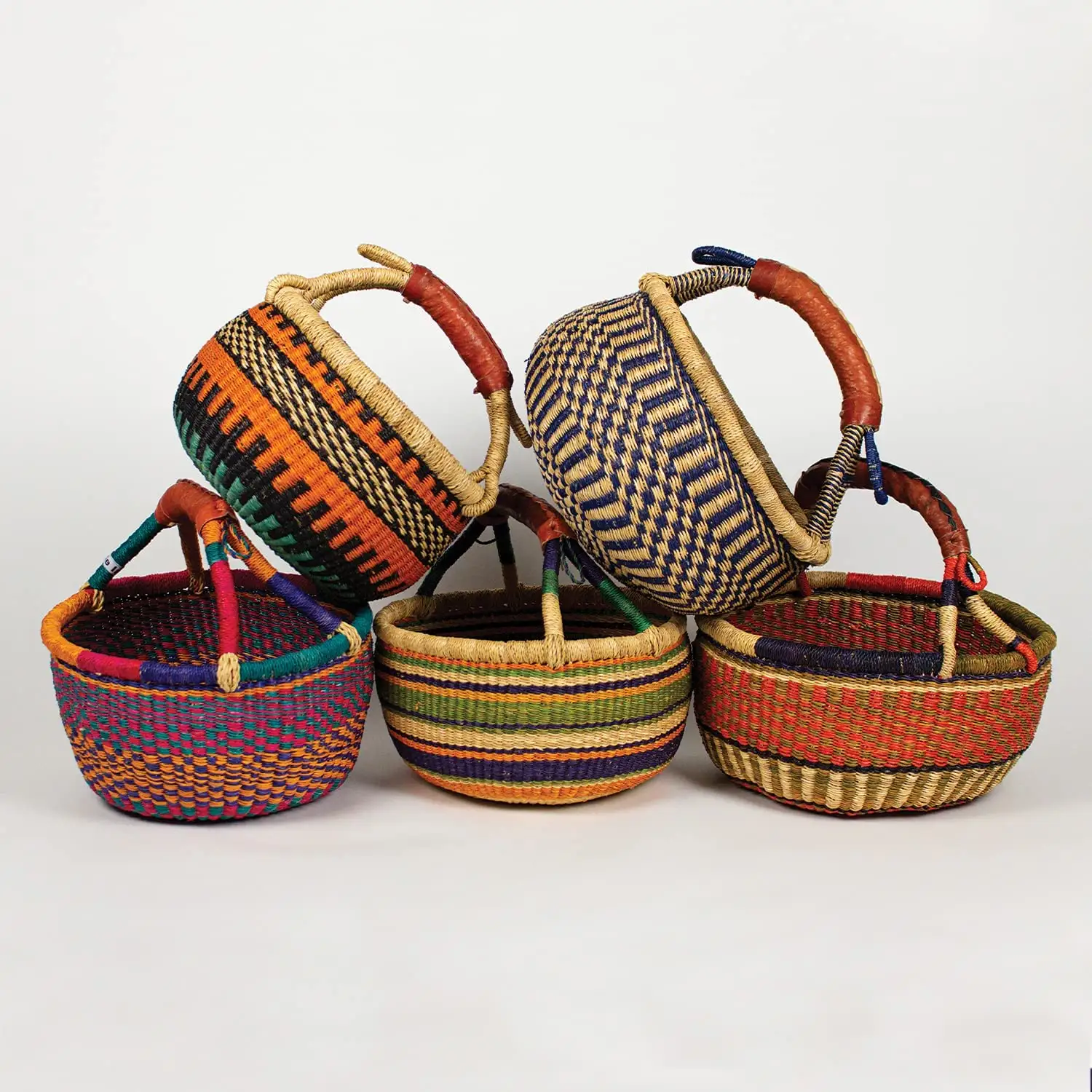 Круглые сумочки ручной работы, африканские корзины из морских водорослей, красочные тканые корзины из Ганы, африканские сумки для переноски
