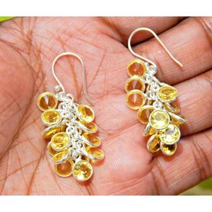 925 Sterling Silver Jaune Zircon Boucle D'oreille Facettes Jaune CZ Pierres Précieuses Grappe De Raisins Inspiré Bijoux pour Filles Avec Diamant - Product Image 3