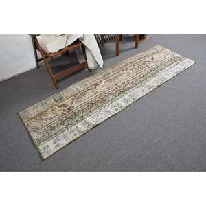 Tapis en laine classique fait main Vintage Beige et bleu Patchwork taille 230X770cm pour entrée adolescente 10mm hauteur de pile en peluche - Product Image 2