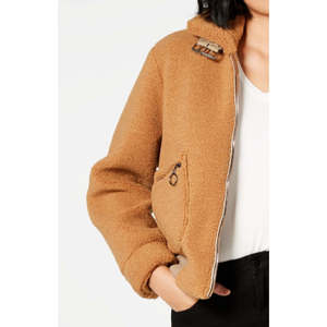 Collezione B Giacca Bomber Teddy in Finta Pelliccia di Volpe per Ragazzi, Colore Cammello, Bottoni Vintage, Taglia Media, Poncho Imbottito in Cotone Tinto - Product Image 2