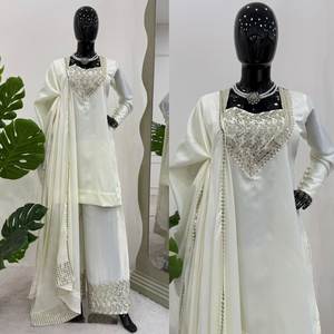 Conjunto indio pakistaní Chinon de seda Lehenga Choli con hilo y lentejuelas para verano, ropa de fiesta para mujeres, estilo del sur de Asia - Product Image 1