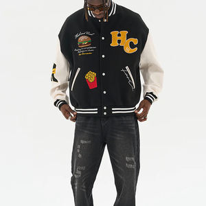 แจ็กเก็ตเบสบอลแขนหนังของผู้ชายแจ็กเก็ตผ้ากำมะหยี่ปักโลโก้ออกแบบได้ตามต้องการ - Product Image 4
