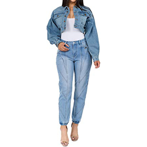 แจ็กเก็ตยีนส์แบบติดกระดุมสำหรับผู้หญิงเสื้อแจ็คเก็ตลำลองแขนยาวแบบสั้นสำหรับผู้หญิง - Product Image 5