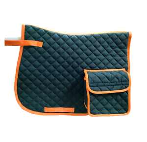 Tapis de selle de cheval anglais vert foncé de qualité supérieure de designer tissu de forage en polycoton doux et confortable équitation anglaise équestre - Product Image 1