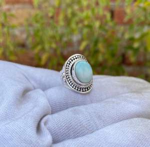 Anillo Clásico Hecho a Mano de Plata de Ley 925 con Piedra Preciosa de Larimar Natural, Engaste de Bisel, Corte Ovalado, Diamante, Regalo de Aniversario, Boda, Fiesta - Product Image 5