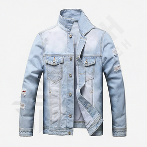 เสื้อแจ็คเก็ตยีนส์ผู้ชาย ดีไซน์ทันสมัย น้ำหนักเบา สวมใส่สบาย สีน้ำเงิน ออกแบบได้ตามต้องการ เหมาะสำหรับการเดินทางช่วงสุดสัปดาห์ - Product Image 1