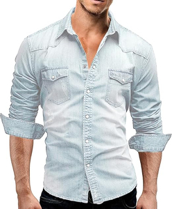 เสื้อเชิ้ตผ้าเดนิมสำหรับผู้ชายเสื้อเชิ้ตวินเทจพิมพ์ลายสกรีนสำหรับผู้ชายสินค้ามาใหม่ - Product Image 6