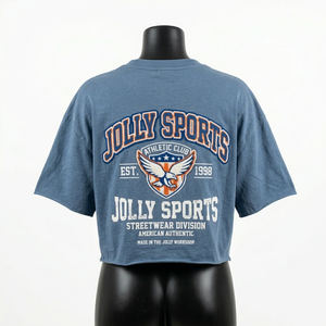 Camiseta Corta de Algodón Jersey de 220 GSM para Mujer, Color Azul Lavado, Tacto Suave, con Logotipo Personalizado - Product Image 3