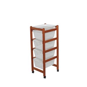 Premium Solid Beech Wood Storage Cart with Removable Tray Food-Safe <b>Plastic</b> Baskets <b>Wheels</b>-Modern Design for Versatile Home Use - Product Image 4