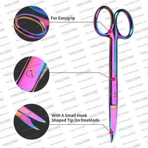 Tijeras de punto de sutura Premium de 14cm | Instrumento quirúrgico con revestimiento de titanio arcoíris con gancho delicado de Vaslcare - Product Image 3