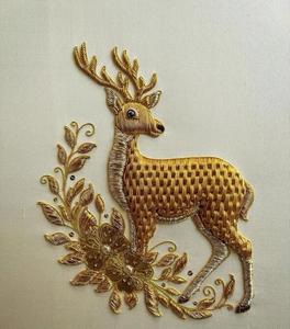 Parche de ciervo dorado bordado Zari de estilo Vintage de lujo, chaqueta de lona y cuentas hechas a mano para decoración del hogar y accesorios de arte de pared - Product Image 1