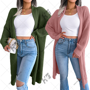 Cardigan en tricot à manches longues décontracté pour femme, couleur unie, avec fermeture à boutons recouverts, 100% coton, personnalisé - Product Image 1