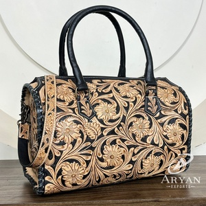 Wholesale 15" Speedy Duffle Bag Handmade <b>Tooled</b> <b>Leather</b> Weekender Custom Zipper Closure for Business Travel Bag for Personal Use - Product Image 1
