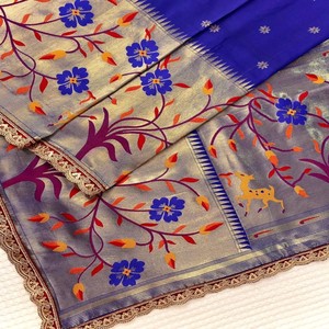Sari de Seda Paithani Pura VASTRA COTTAGE con Tejido Meenakari en Toda la Superficie y Borde Grande, Sari de Diseño Tradicional Premium - Product Image 2