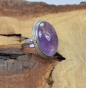 Piedra preciosa de amatista natural sólida Plata de Ley 925 anillo hecho a mano joyería anillo joyería de plata esterlina 925 joyería estampada - Product Image 3