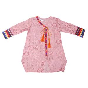 Girls Embroidered Cotton <b>Kurti</b> - Peach - Product Image 1