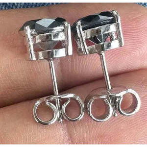 Pendientes de moda con circonitas negras de 4 quilates de calidad AAA+ para hombre/señora, plata de ley Cus-Jew34 - Product Image 3
