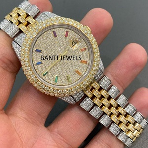 Montre de luxe bicolore sertie de moissanite, style antique, avec diamants VVS, style hip-hop, bracelet de 20 mm - Product Image 3