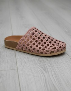 Zuecos y mules de cuero tejido rosa, sandalias planas sin cordones para mujer, para caminar al aire libre en verano - Product Image 5