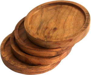 Ensemble de 4 sous-verres ronds en bois d'acacia, sous-verres en bois personnalisés pour les boissons, vente en gros - Product Image 1