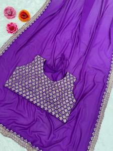 Stylish Fancy Pure Soft Georgette Purple Saree For Wedding Party Diwali Festival Ethnic Wear Most Selling For Women Girls - Product Image 3