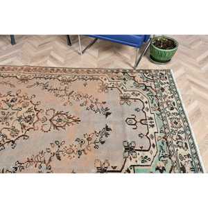 4.8x10.3 ft Vintage Rug, Turkish Rug, <b>Brown</b> Ombr <b>Wool</b> Rug - Product Image 5