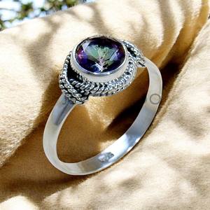 Anillo místico de topacio redondo, joyería de cuarzo de Plata de Ley 925 Original multicolor, o él regalo único para la abuela, ocasión de fiesta - Product Image 1