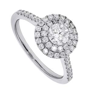 Bague de fiançailles double halo en diamant rond pour femme - Product Image 1