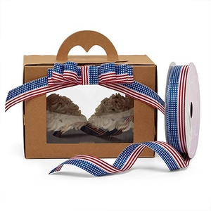 Cinta de poliéster grosgrain con estampado floral y bandera americana sólida para envolver regalos en cumpleaños y Navidad - Product Image 1