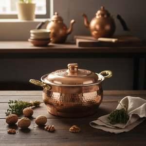 Luxury Copper Classic Pumpkin-Shape Casserole Durable <b>Cookware</b> with Lid for Home Cooking Food Warmer Hot Pot - Product Image 1
